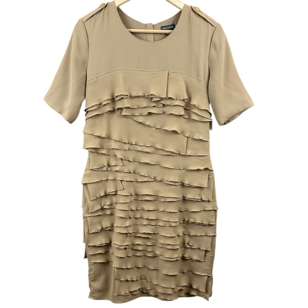 Vince Camuto Twisted Safari Khaki Layered Dress with Gold Hardware Size 2